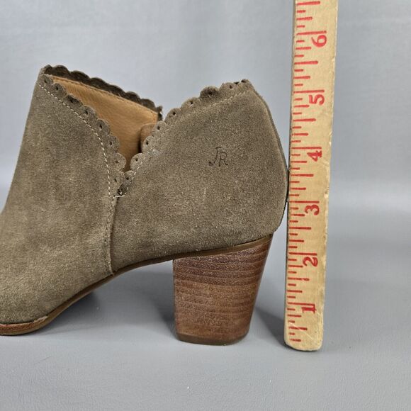 Jack Rogers Size 8 Bootie Marianne Oak Suede Boots Scalloped Side Zip Heel - Picture 11 of 12